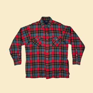 80s plaid flannel jacket, size L vintage plaid shirt jacket by Arrow Sportswear